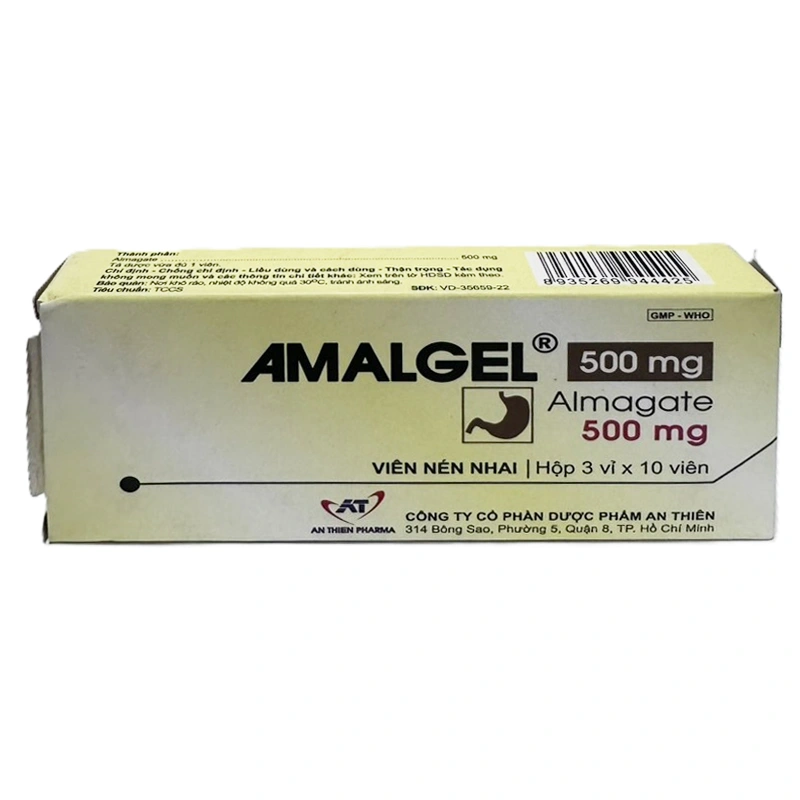 Amalgel 500mg điều trị loét dạ dày - tá tràng, tăng acid dạ dày (3 vỉ x 10 viên) - 